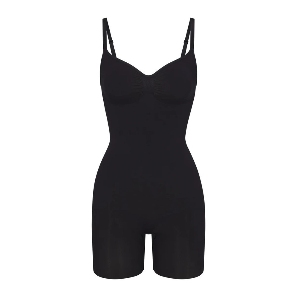 Skims Seamless Sculpt Mid Thigh Bodysuit Shapewear in Onyx Black Size XS